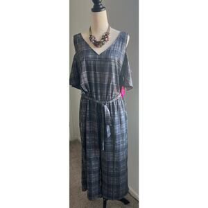NWT Nice C Curve Gray Plaid Cold Shoulder Romper Jumpsuit Plus Size‎ 1X